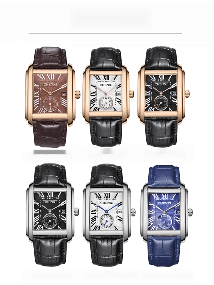 Tank Series Square Youth Fashion Trend Men's Roman Waterproof Real Belt Brand Watch_voghion.com