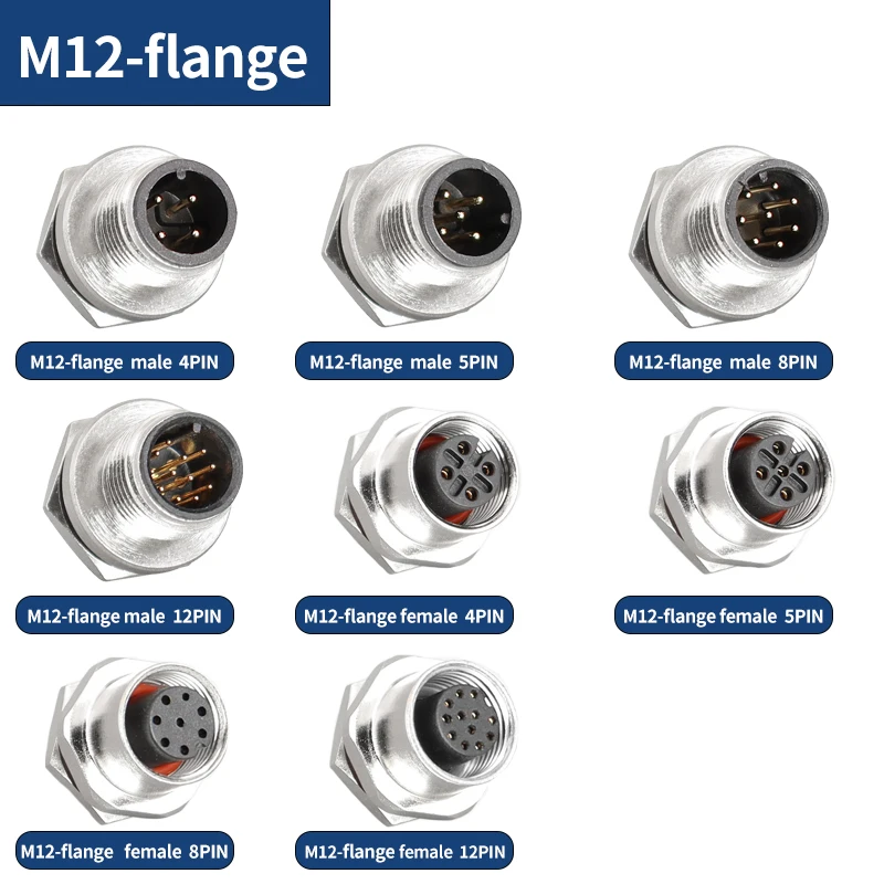 

5/10/20Pcs M12 Waterproof Flange Mounting Sensor Connector Male Female Aviation Butt Plug Seat Socket IP67 Solder-free 4 5 8 12P