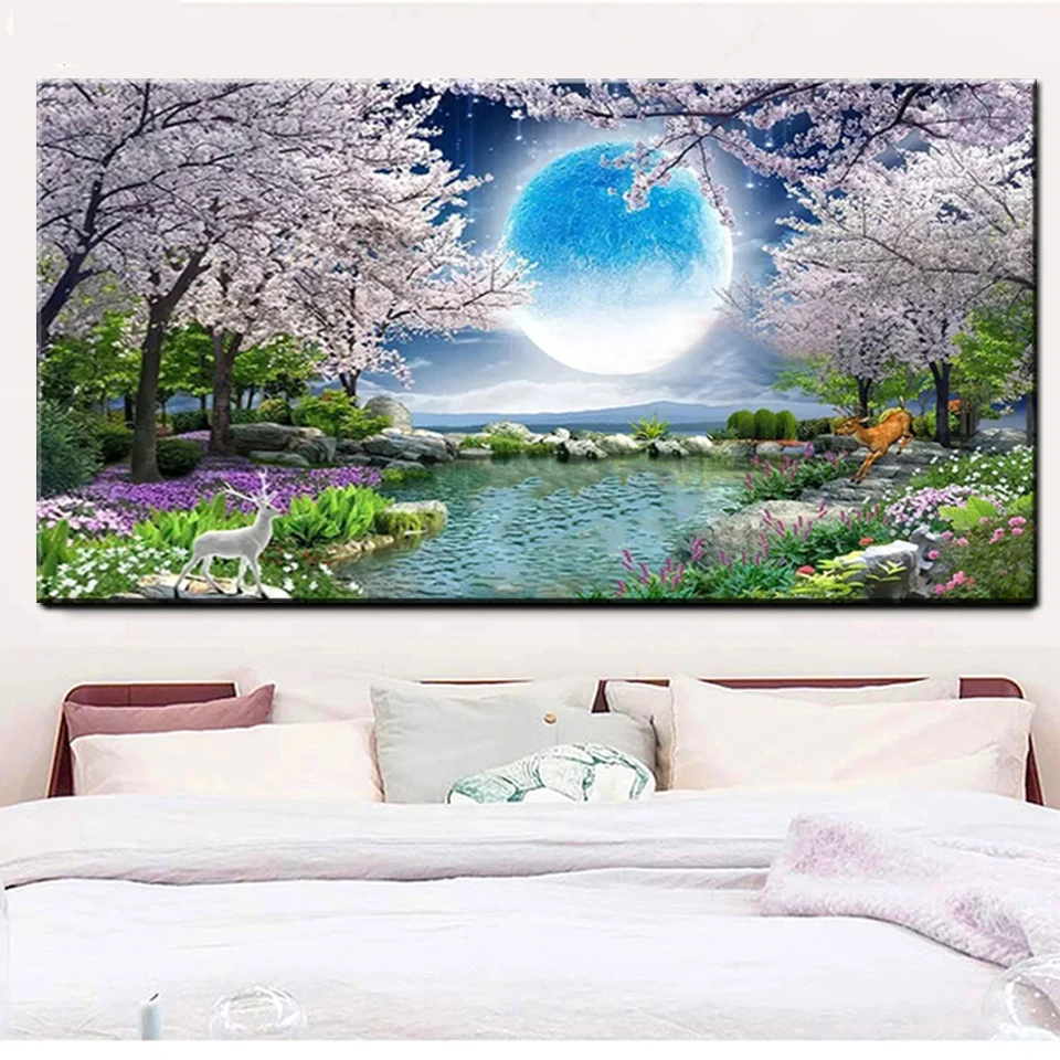 

Полная квадратная круглая алмазная живопись цветы вишни и пейзаж Луны озера Алмазная вышивка искусственная Алмазная мозаика R221