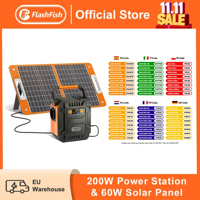 FF Flashfish centrale électrique Portable 200W générateur solaire 172.8Wh batterie prises ca avec panneau solaire 60W pour Camping en plein air RV 1