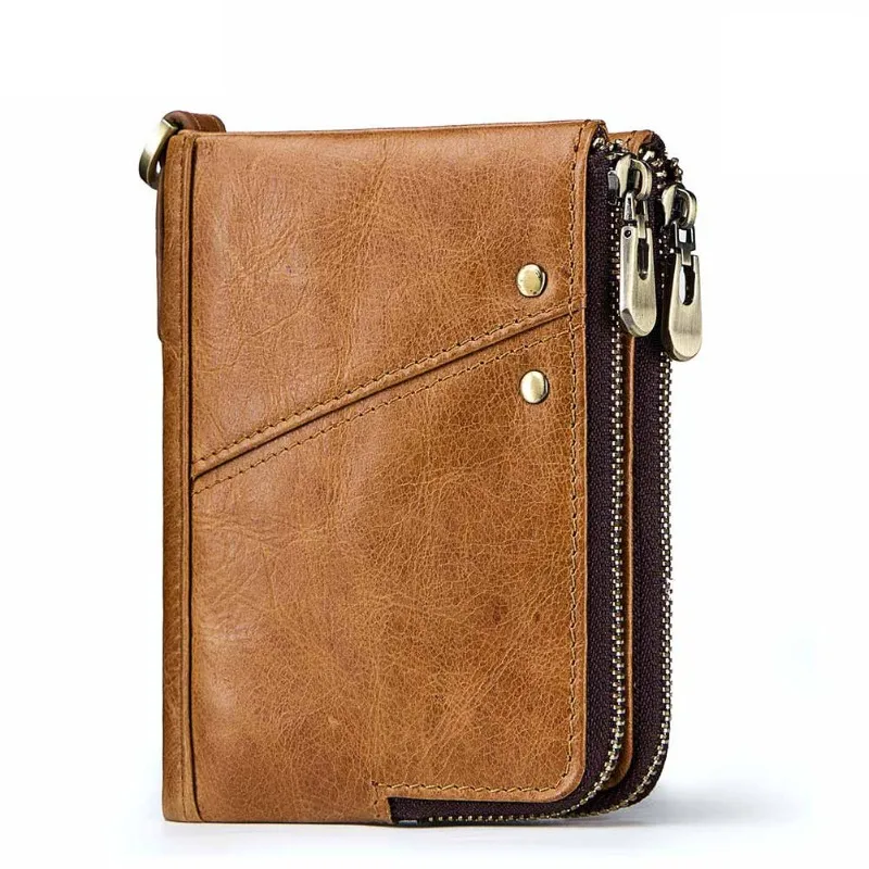 RFID Blocking Genuine Leather Men's Bifold Wallet with Zippered Coin Pocket
