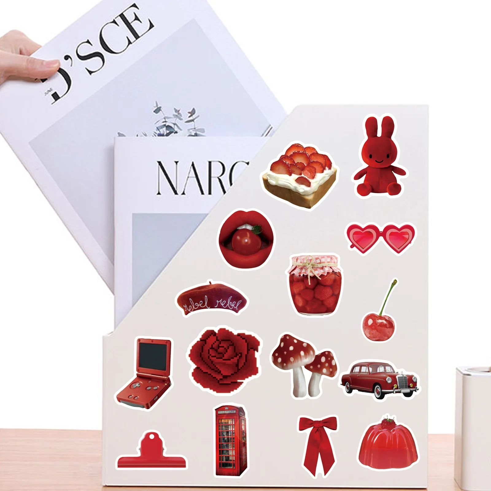 Red Art Themed Aesthetic Stickers - 50-Piece Set for Scrapbooks, Skateboards, Suitcases, Guitars, and DIY Projects
