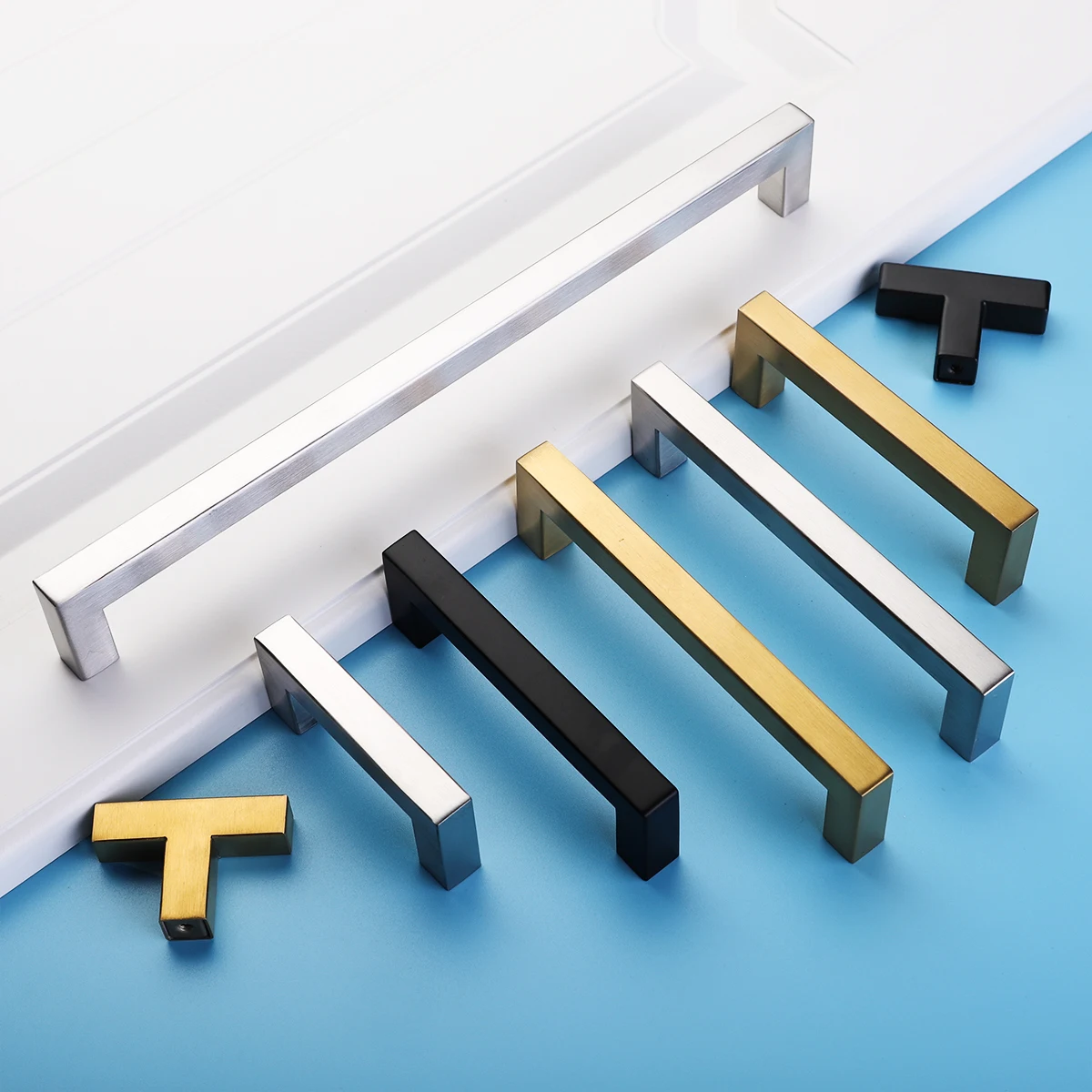 Square Handles for Cabinets and Drawers Dressing Table Stainless Steel Kitchen Pull  Silver Black European Style Home Furniture