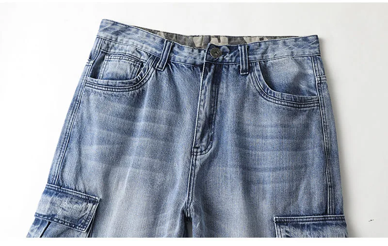 Plus Size Hip Hop Trousers Men Vintage Multi-Pocket Cargo Pants Work Mens Jeans 40 42 44 46 6