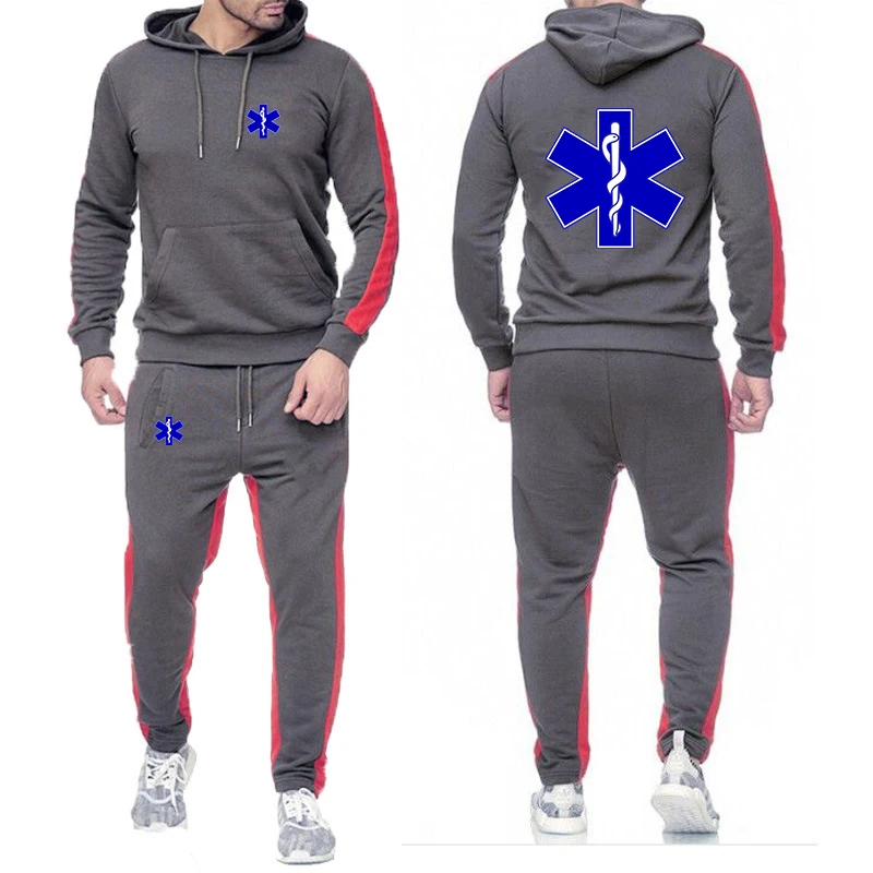 Cotton Emergency Ambulance Print Hoodies and Sweatpants for Men