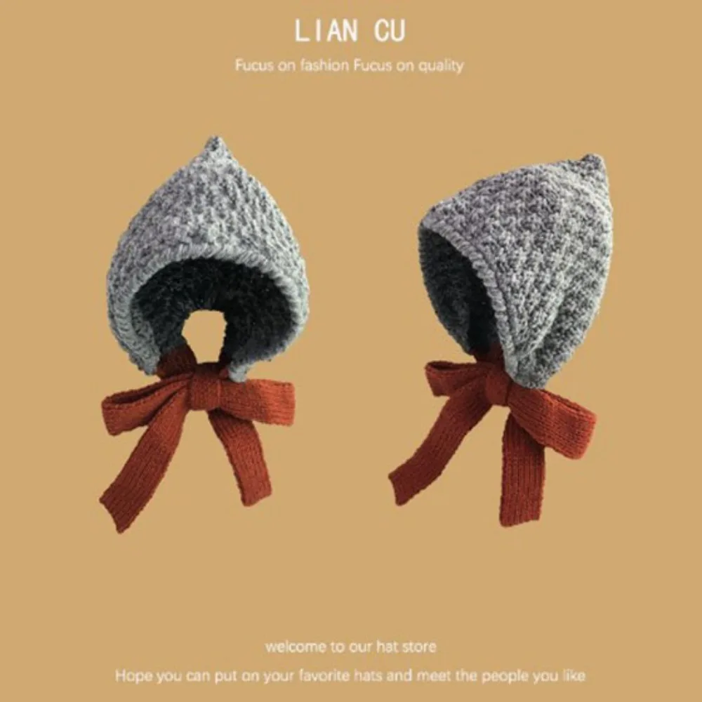 

Warm Knitted Loose Tie Up Hood Windproof Woolen Yarn Autumn and Winter Warm Hat Loose Fitting Soft and Skin Friendly