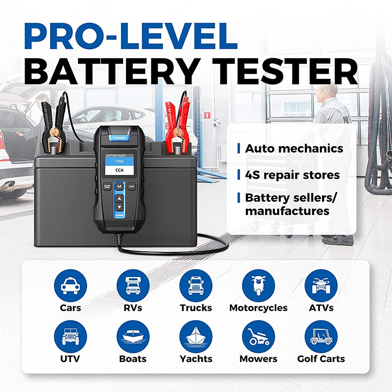 TOPDON BT300P Battery Tester with Printing 12V Digital Charging Cranking Test Tools for Car Auto Analyzer Vehicle 100-2000CCA 3