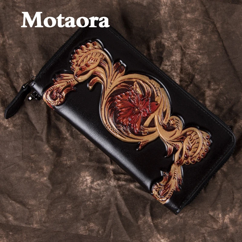 

MOTAORA Man's Wallet Vintage Head Layer Cowhide Handbag Women Retro Phone Bags For Cash Idcard Bag Fashion Printing Zipper Purse