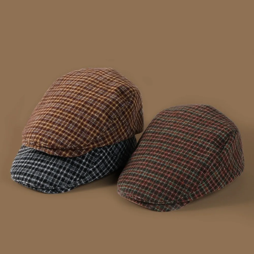 Elegant Vintage Berets Flat Top Plaid Pattern Casquette Japanese Style Golf Driving Cap Women's Wear