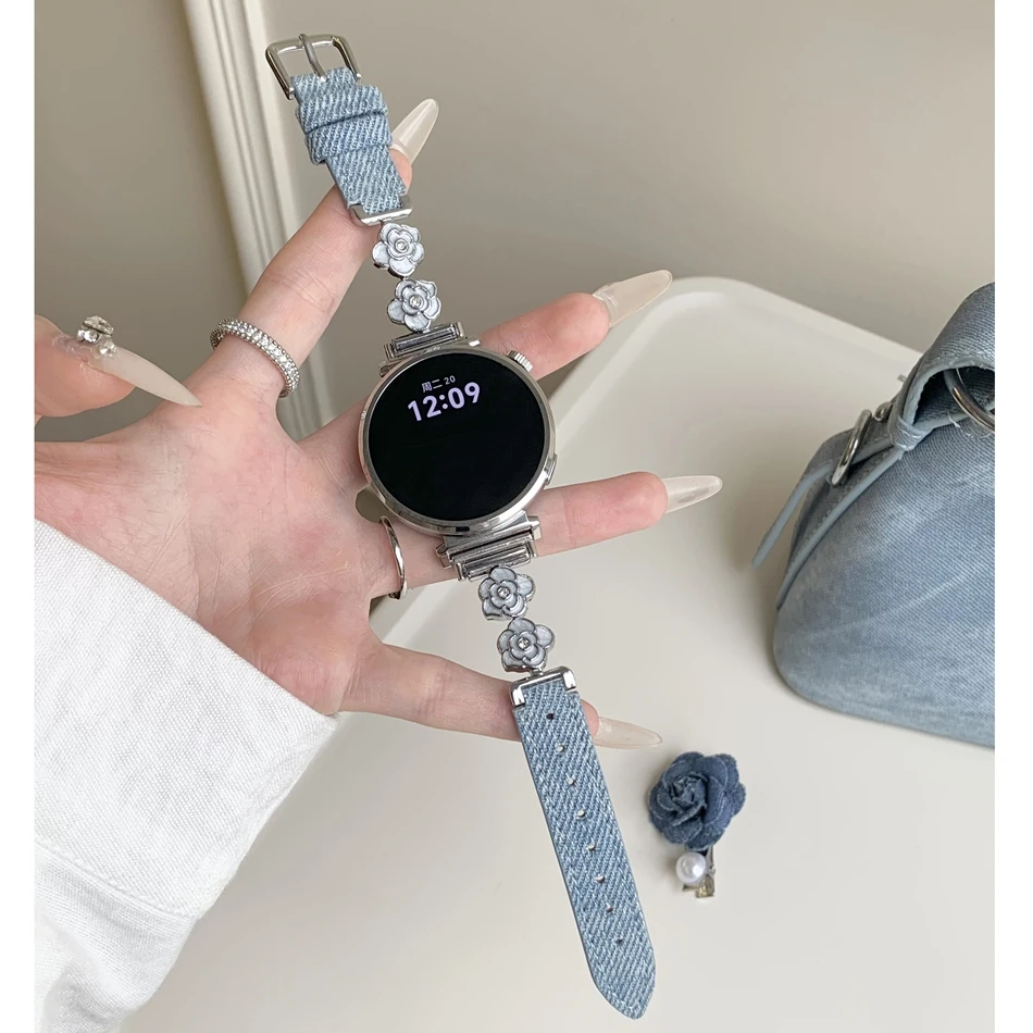 Camellia Metal Leather Strap Watch Band - Elegant and Versatile Design