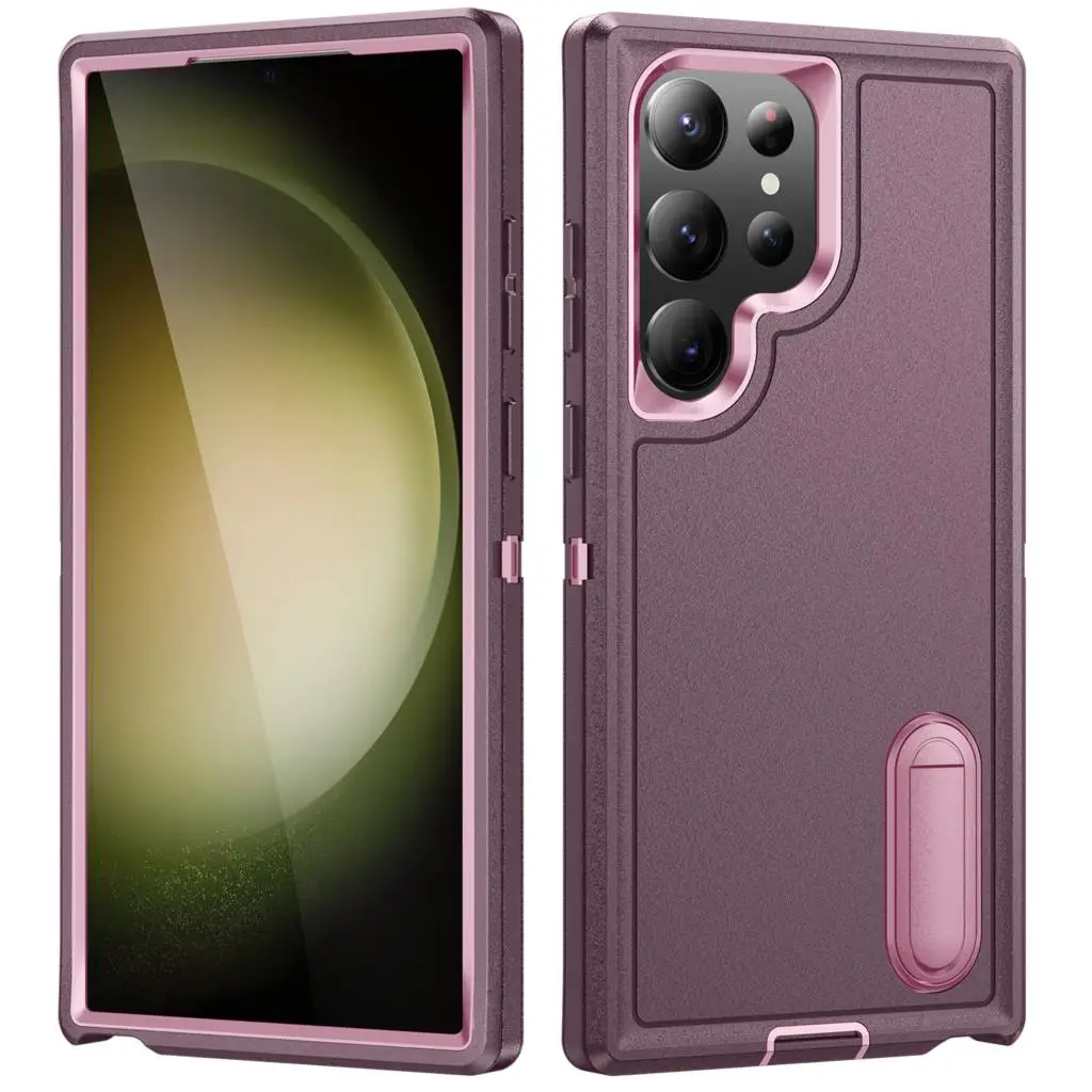 Hybrid 3-in-1 Military-Grade Anti-Shock Protective Phone Case with Hard PC Bracket