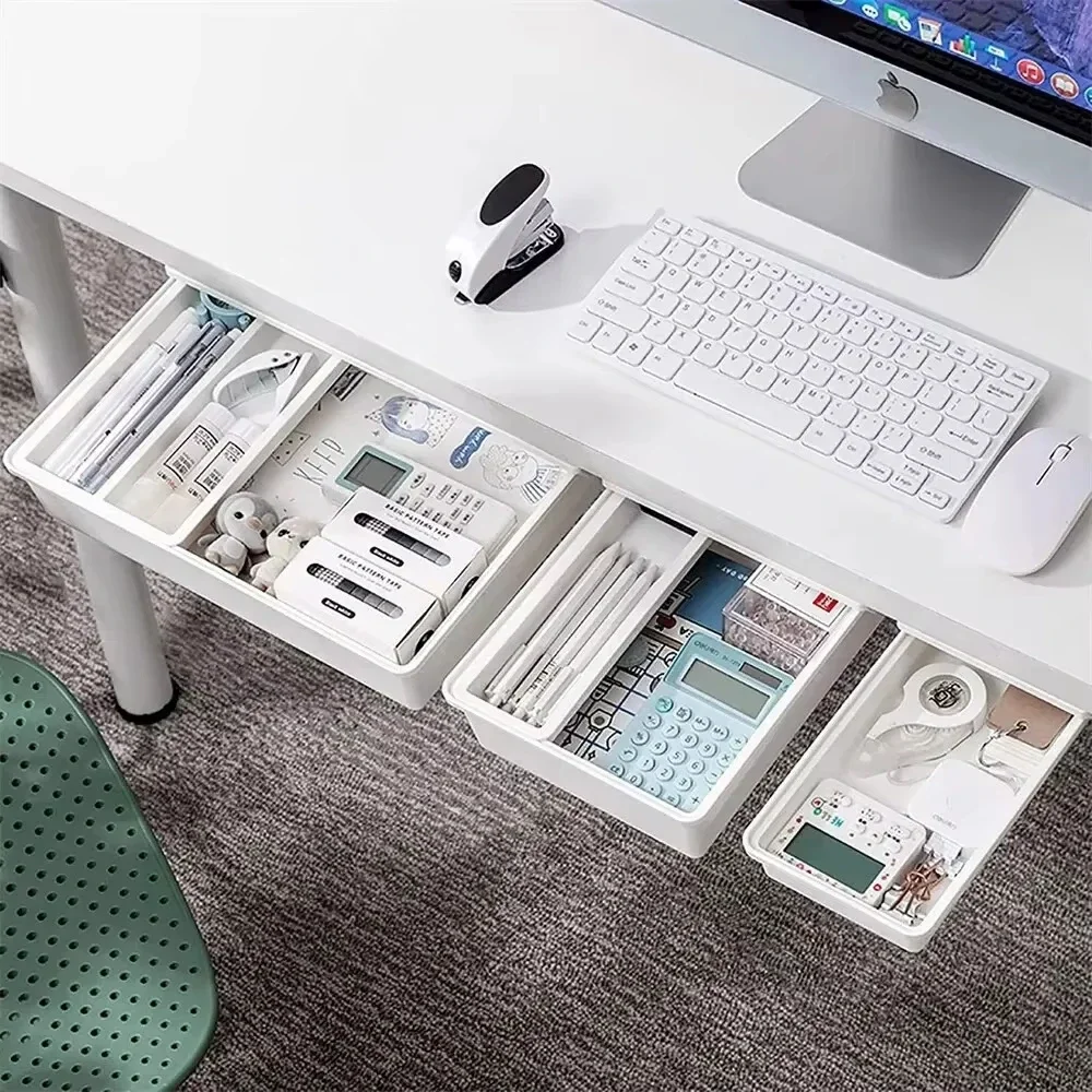 Hidden Storage Box Desk Storage Drawer Self-Adhesive Plastic Table Holder Simple Sundries Cosmetics Stationery Organizer