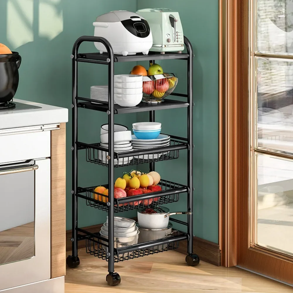 Kitchen with Wheel Storage Rack Floor Standing Multi-storey Shelf Multifunctional Microwave Oven Vegetable Basket Storage Rack 4