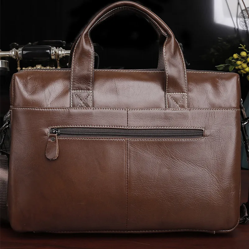 Men Genuine Leather Briefcase Large Business Office Handbag Male Leather 14\