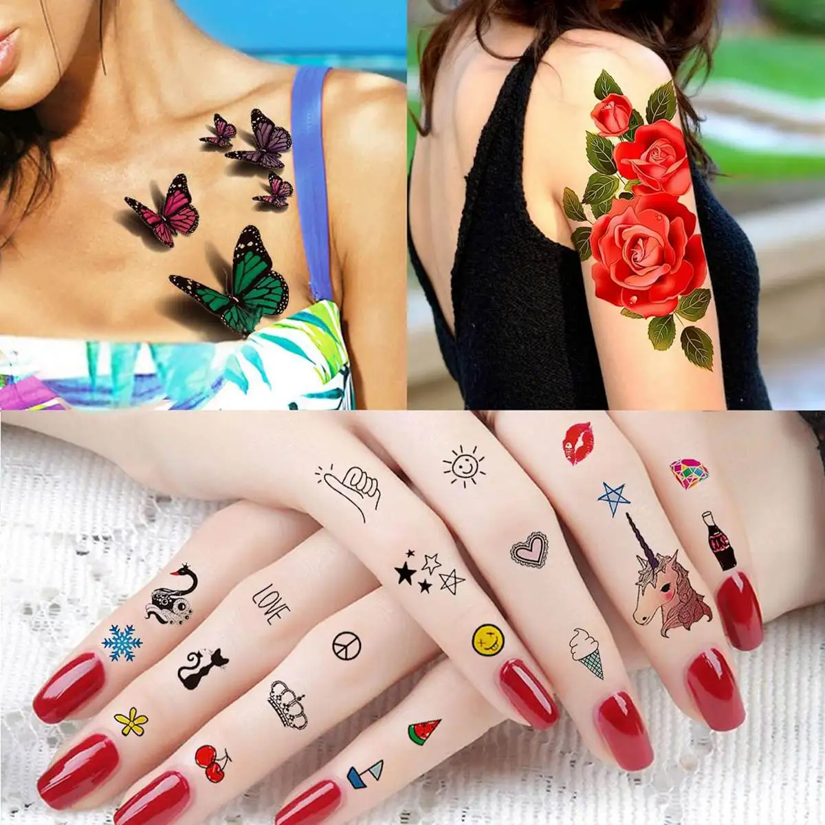 Per Ragazze Acquerello - 80 Stili Di Fiori Per Donne E Ragazze -  Impermeabili E Facili Da Applicare Tatuaggi Temporanei, image size:1200x1200