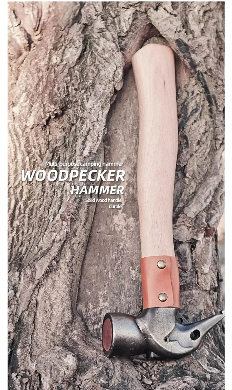Camping Hammer with Leather Safe Rope Lightweight Red Copper Core Hammer  for Outdoor Tent Build Solid Wood Handle Nail Extractor - AliExpress