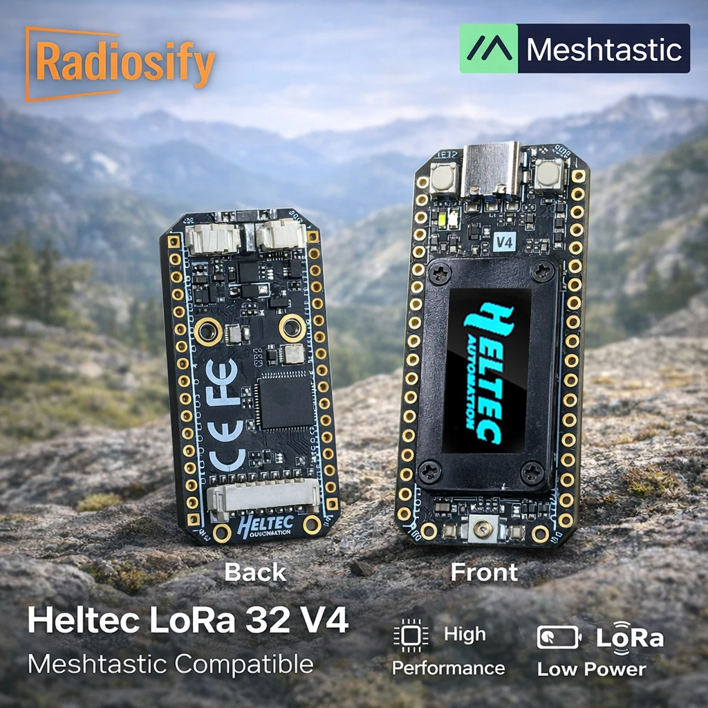 وحدة Heltec V4 LoRa 32 ESP32-S3 SX1262 عالية الطاقة 28dBm مع شاشة OLED وواجهة شمسية، تدعم تقنية Meshtastic Meshcore بترددات 868MHz و 915MHz