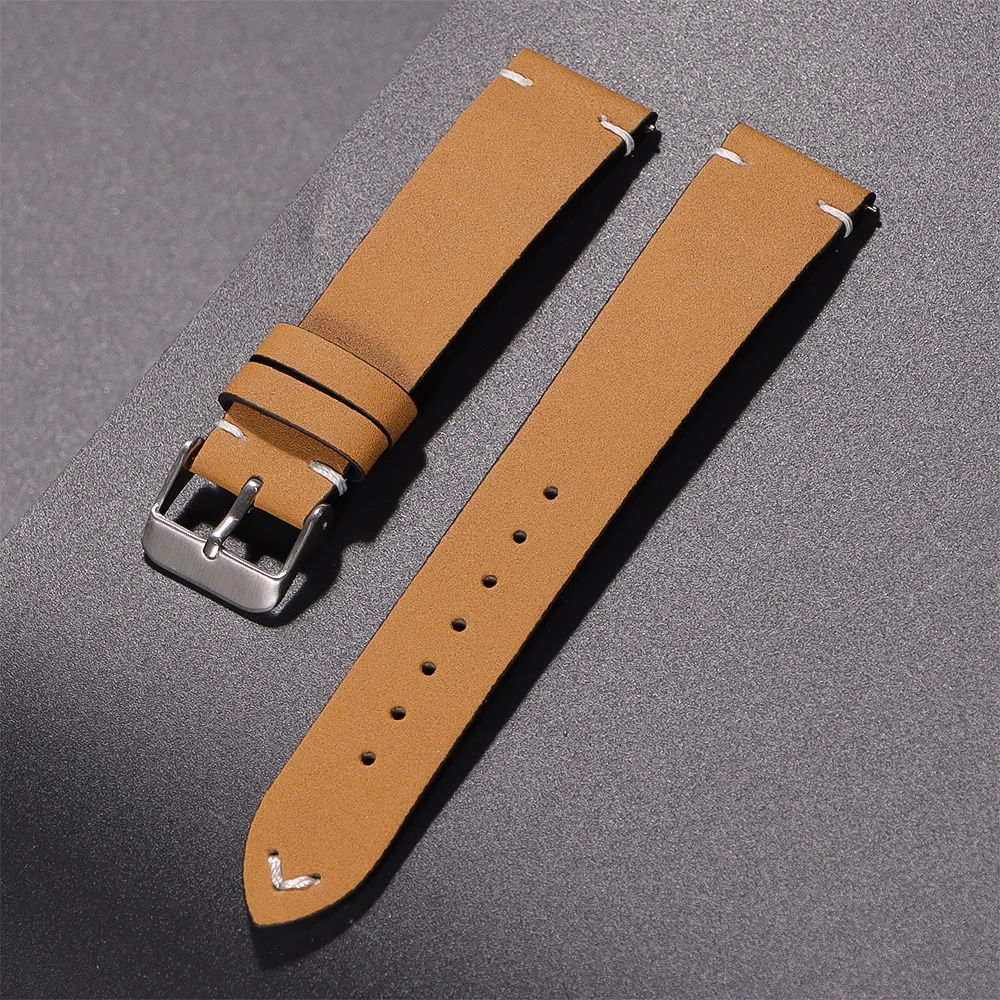 Elegant Calfskin Leather Watchband with Quick Release Stitching - Genuine Leather Strap Accessory