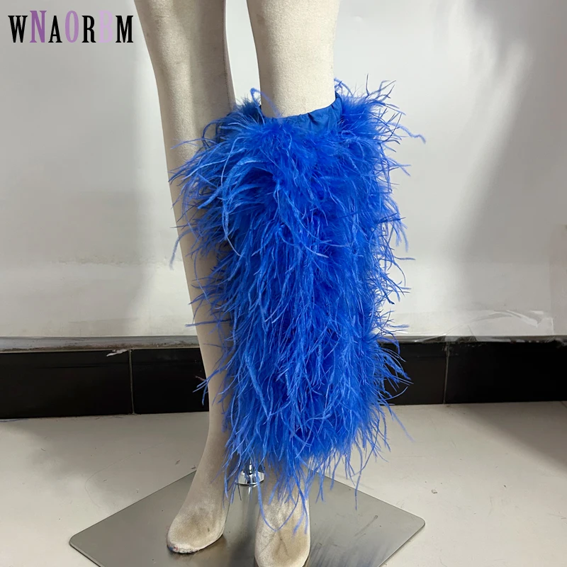 A pair Real fur ostrich feathers Leg Warmers Covers Lady  Knee-length Sock Hot Girl  Boots Socks Punk  Knee-length Hiphop Sock