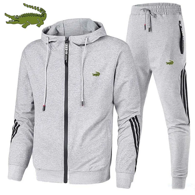 High quality CARTELO men's sports zipper Hooded Jacket Set trend outdoor sports printed jacket + Pants Set