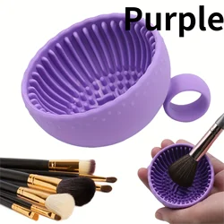 Silicone Brush Cleaner Bowl with Scrubber Pad (Purple)