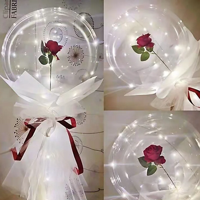 LEDBalloonRoseBouquetSimulationRoseBoboBallDIYArtificialRoseBalloonValentinesDay