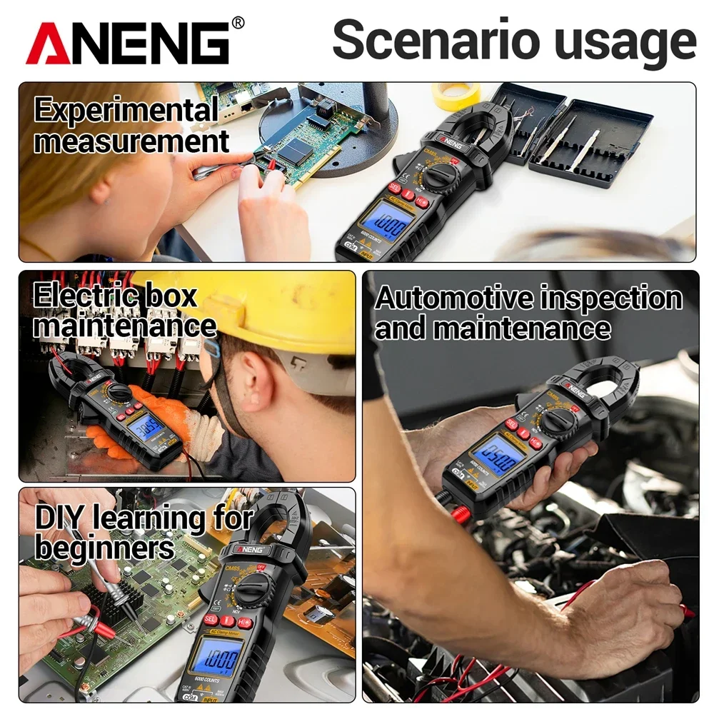ANENG CM85 600A 전류 클램프 미터 비접촉 전력 측정 6000 카운트 고정밀 NCV 전기 기술자 멀티미터 테스트 도구