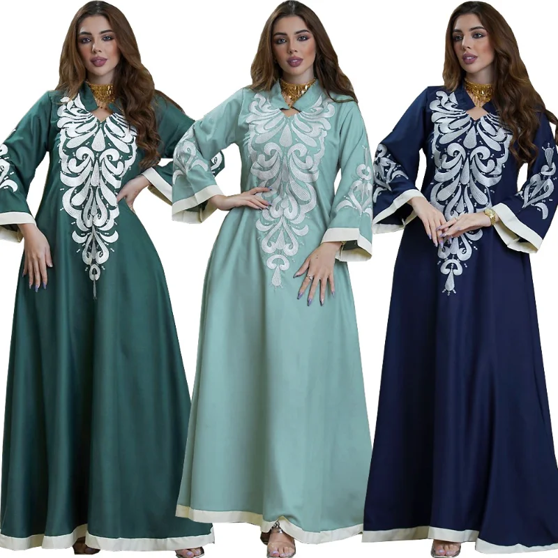 

Robe Muslim Abaya Dubai Embroidered Kebaya Dress Long Sleeve Gowns Moroccan Kaftan Islam Oman Ladies Dresses