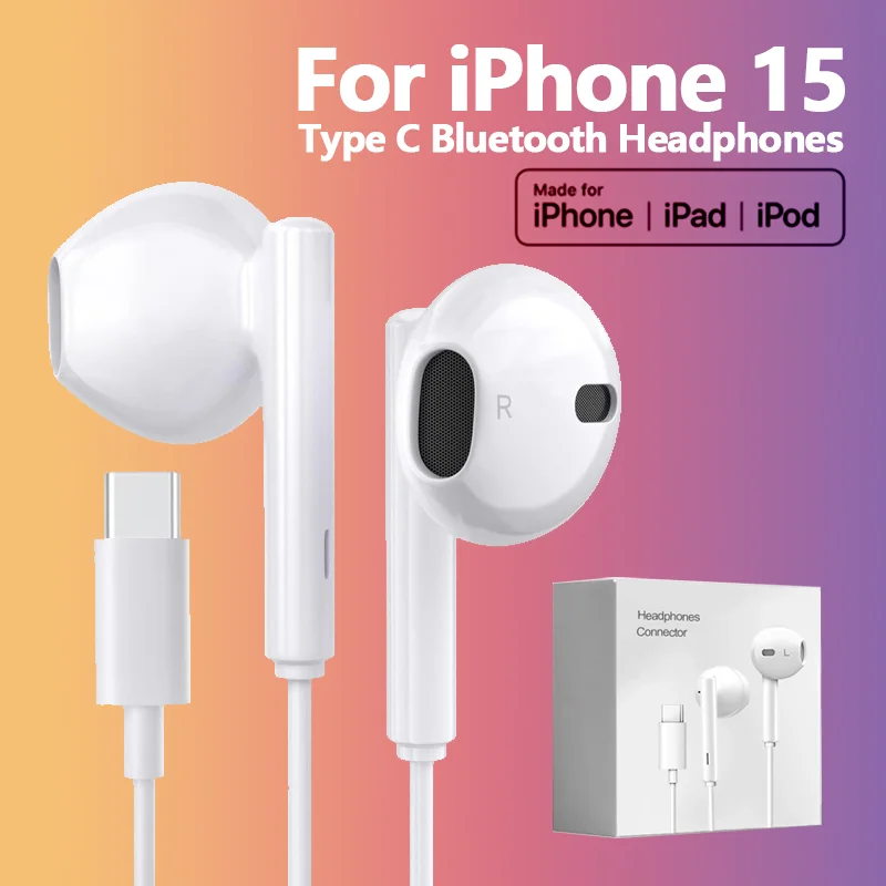 Cuffie Usb Tipo C Per Apple Iphone 15 14 13 12 11 Pro Max Auricolari Cablati X Xs Xr 8 Lightning Auricolari Bluetooth Accessori