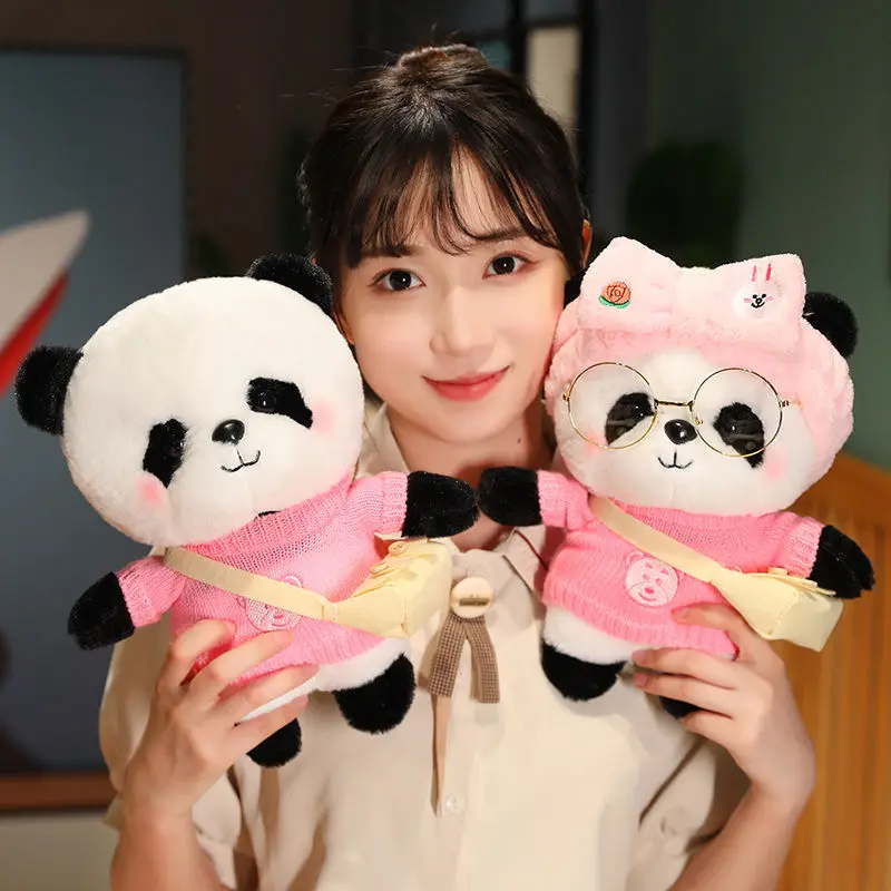 Panda Stuffed Doll Toy Lalafanfan Soft Plush Toy for Girls Cute Giant Plush with Clothes Hat Gift for Christmas Girls DIY