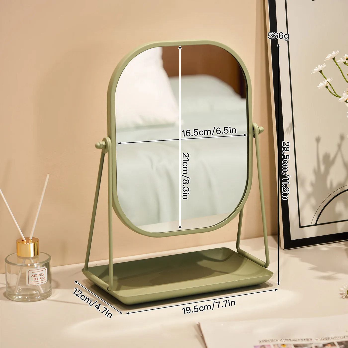 Luxurious Rotating Desktop Makeup Mirror with Storage Base