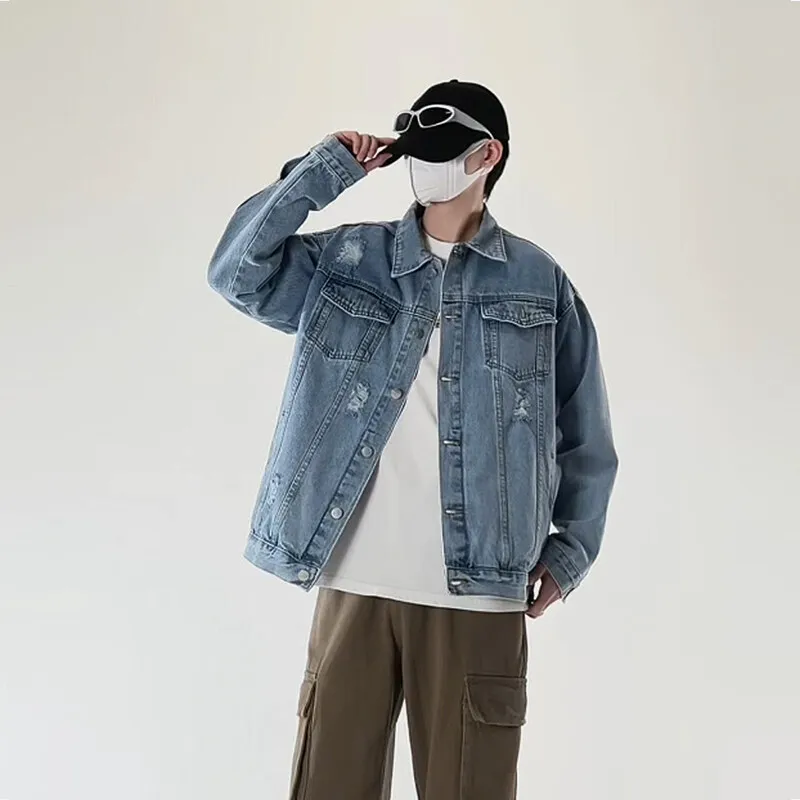 Hochwertige Baumwoll-Denim-Jacken für Herren, Motorrad-Freizeitjacken, Frühjahr/Herbst 2026 Streetwear, Lockere Schwarze und Blaue Oberteile, Retro-Mäntel – Detail 12