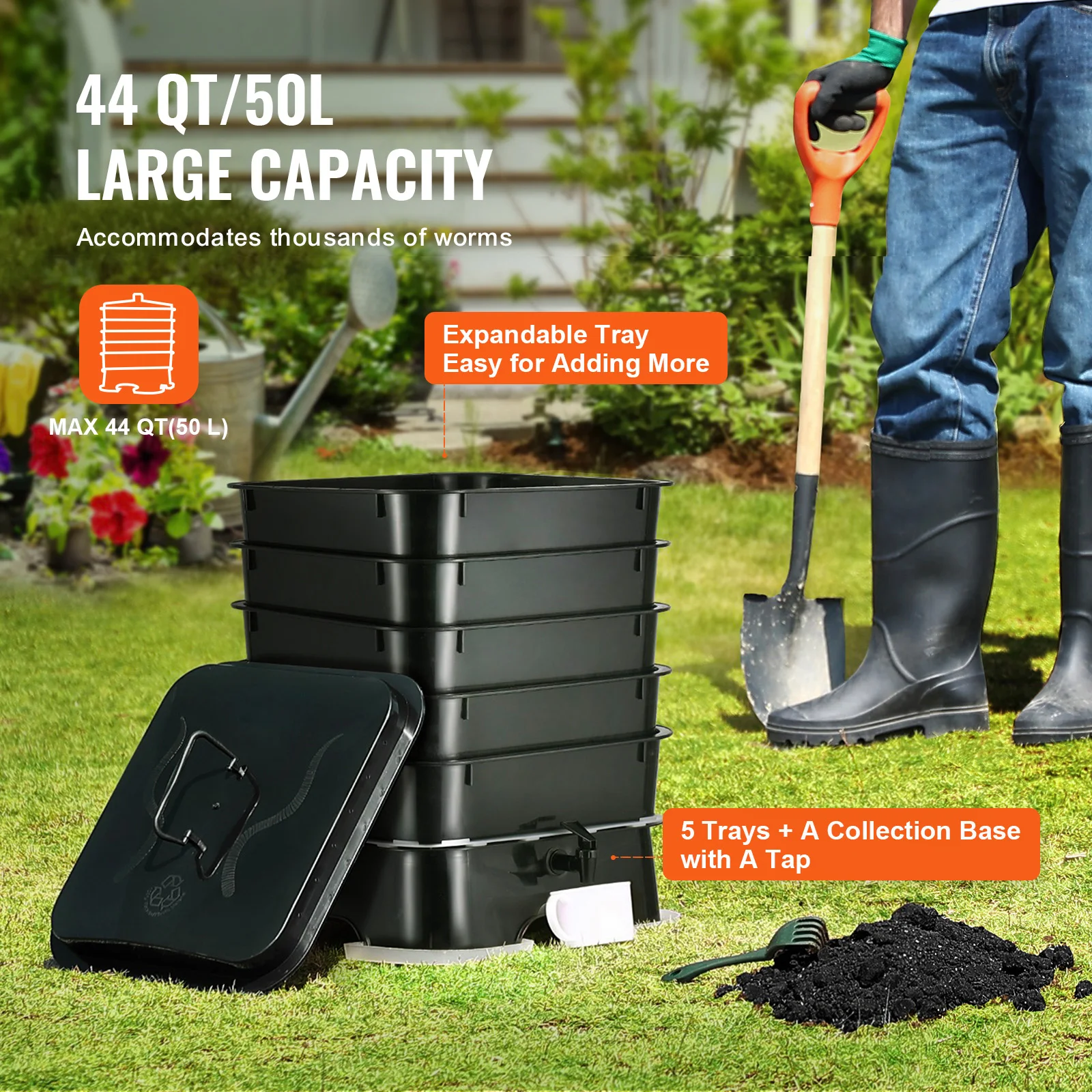 SucceBuy 5-Tray Worm Composter Compost Bin Outdoor And Indoor Sustainable Design Worm Farm Kit For Recycling Food Waste 5 PCS