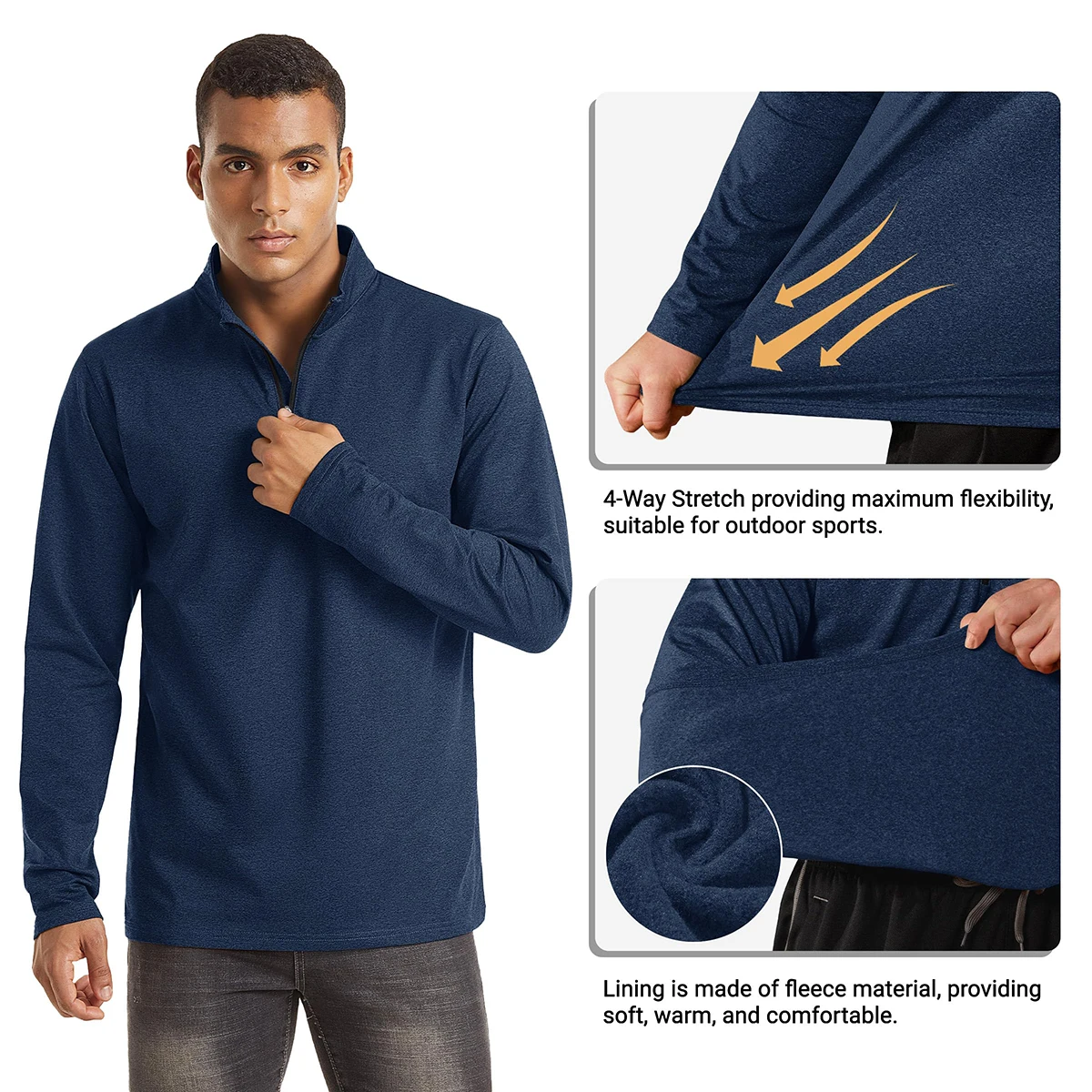 TACVASEN Frühling/Herbst Thermo Sport Pullover männer 1/4 Zipper Tops Atmungsaktive Gym Lauf T-shirt Pullover Männlich Activewear – Detail 33