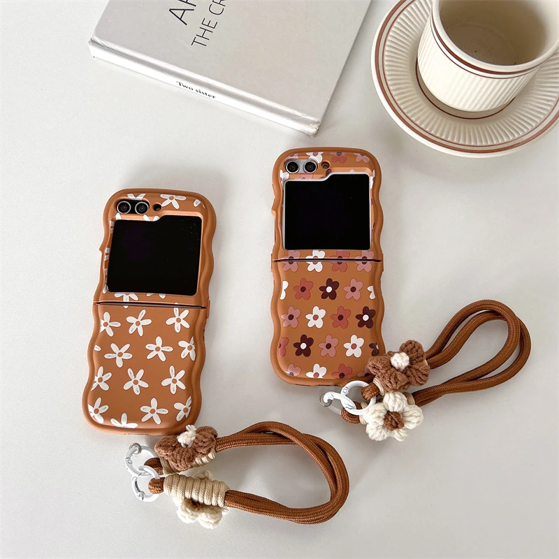 Daisy Flower Hand Straps Rope Skin Feeling Custodia Per Telefono Antiurto In Gel Morbido Per Samsung Galaxy Z Flip 5 4 3 Cover Posteriore