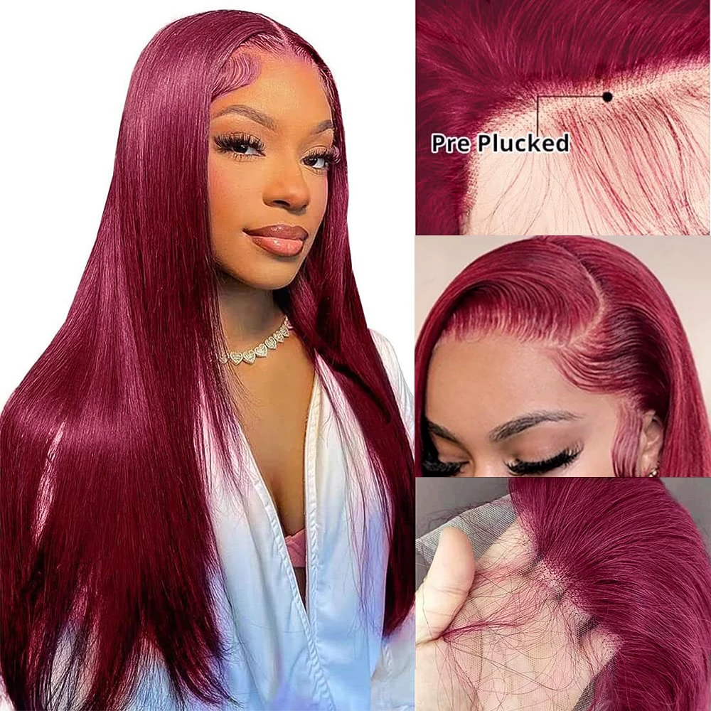 13x4 Burgundy Lace Front Wig 13x6 Lace Frontal Human Hair Wigs For Women Pre Plucked red Colored Hair 99J Straight Lace Wigs