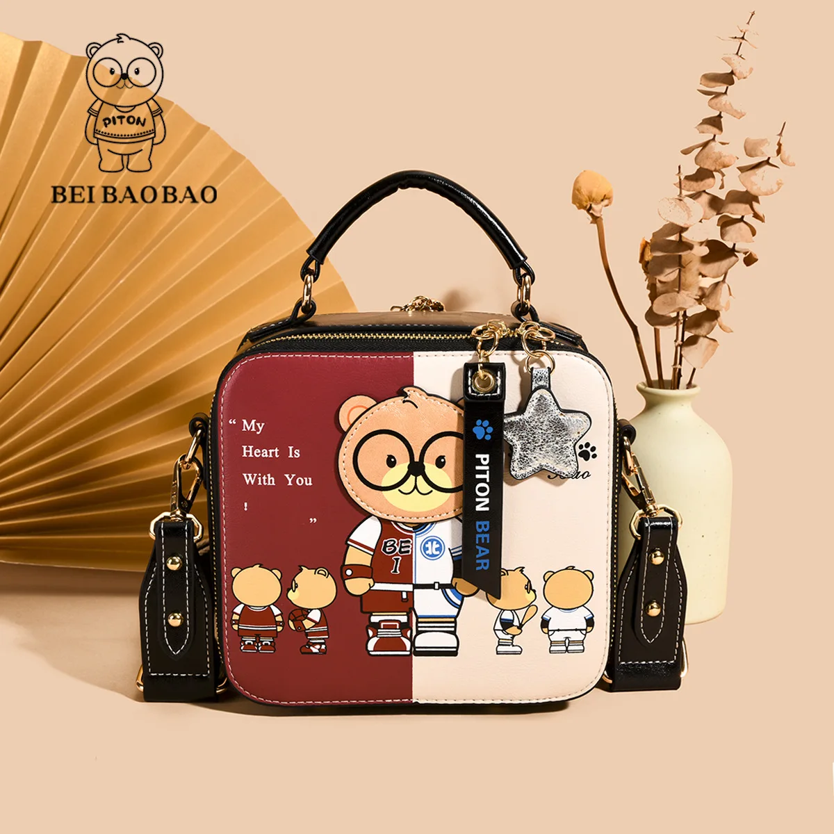 

Texture Small Bag for Women 2023 New Fashion Square Women's Bag for Small People Multi Layered Bear Crossbody Bag One Shoulder
