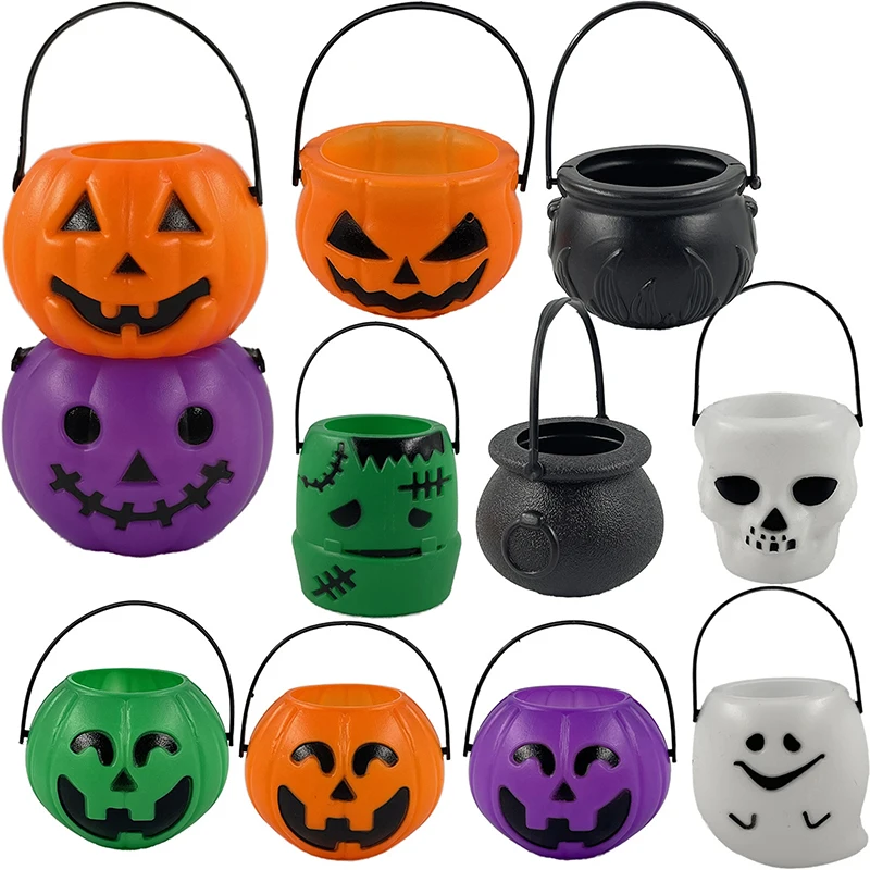 Halloween-Süßigkeitseimer für Kinder, weiß, grün, lila, Geister-Kürbiskorb, Süßes oder Saures, Halter, Party-Dekoration – Detail 3