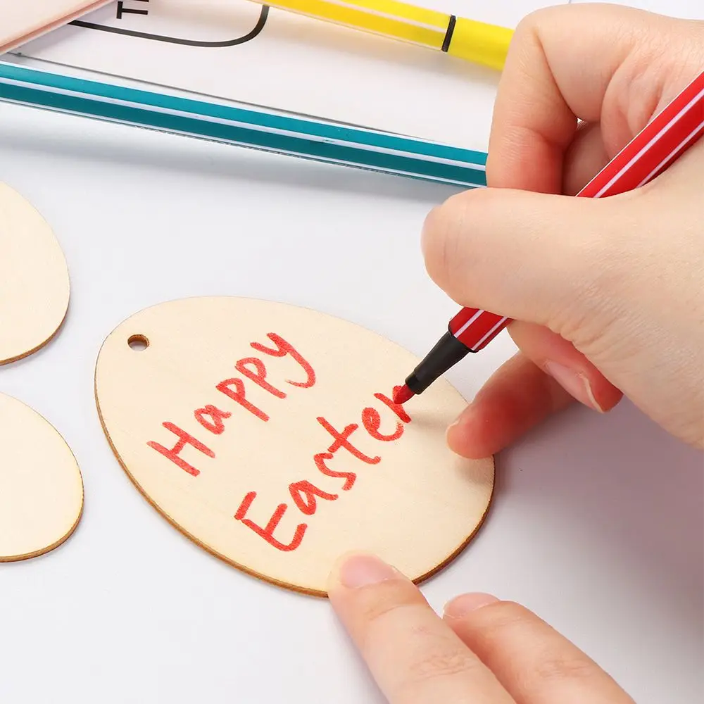 Wood Easter Ornaments Natural Graffiti Hanging Decorations