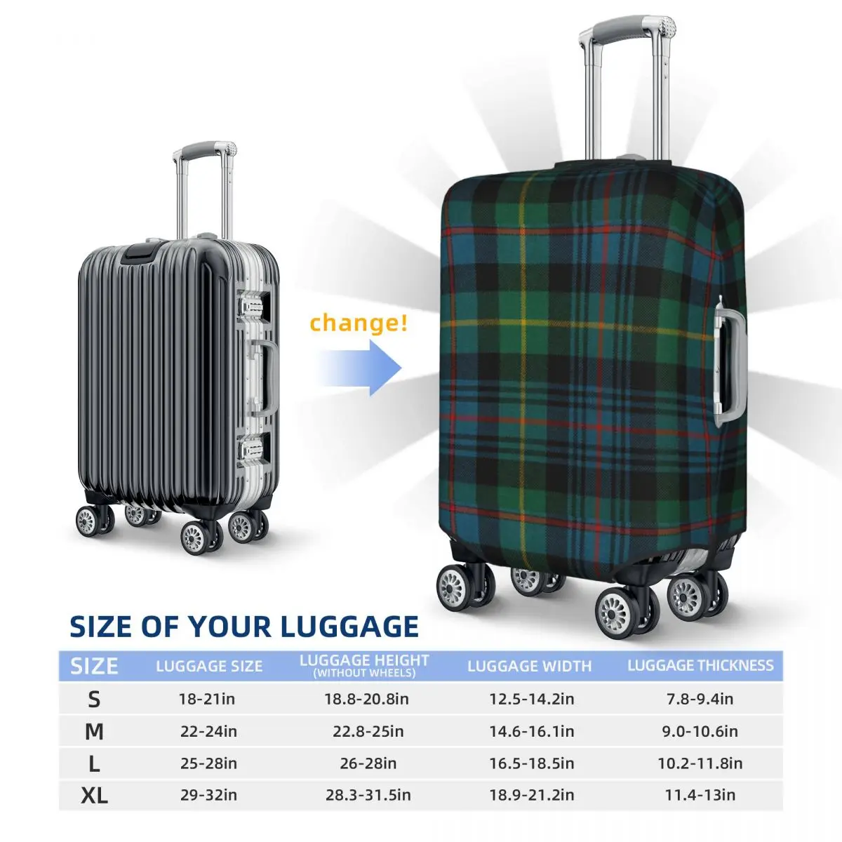 Fashion Green Tartan Plaid Suitcase Cover Dust Proof Gingham Luggage Covers Protector for 18-32 inch 6