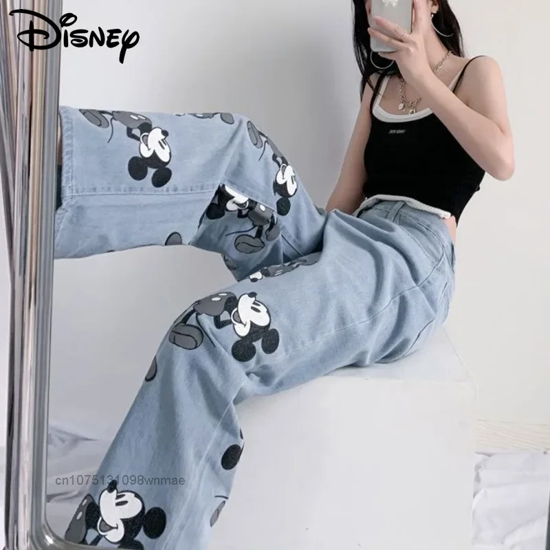 ミッキーマウス プリント ワイドレッグデニムパンツ ミッキーマウス プリント ワイドレッグデニムパンツ