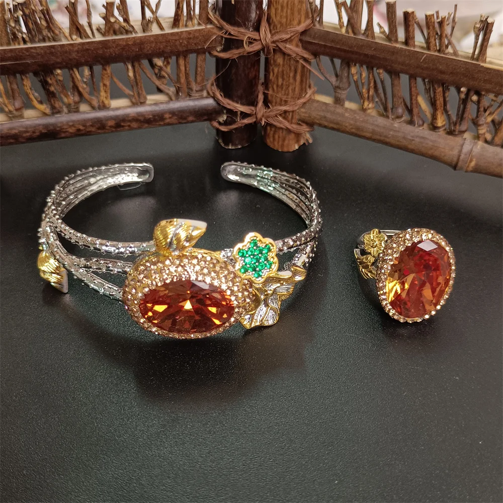 

Natural Sudan Stone Women's Bracelet Ring Set Personalized Noble and Elegant Popular Ladies' Wedding Banquet Exquisite Jewelry