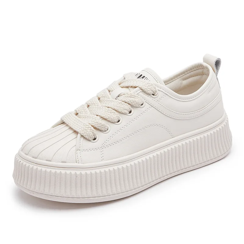 

Genuine Leather Platform Increase White Shoes for Women Shell Head Spring Autumn Women Sneakers 2023 Designer Zapatos De Mujer