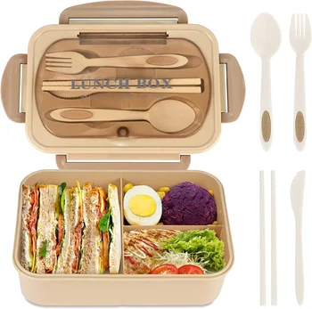 1200ML Lunch Bento Box for Adults Office Worker Picnic LeakProof Lunch Box with Utensils 3 Compartment Bento Box Microwave Safe 7