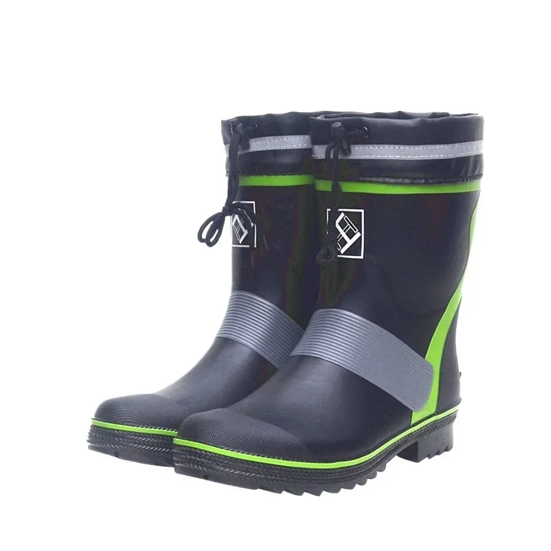 SP3 Men's Rubber Fishing Boots, Non-Slip Waterproof Rain Footwear with Steel Spike Sole, Durable Outdoor Boots for Fishing