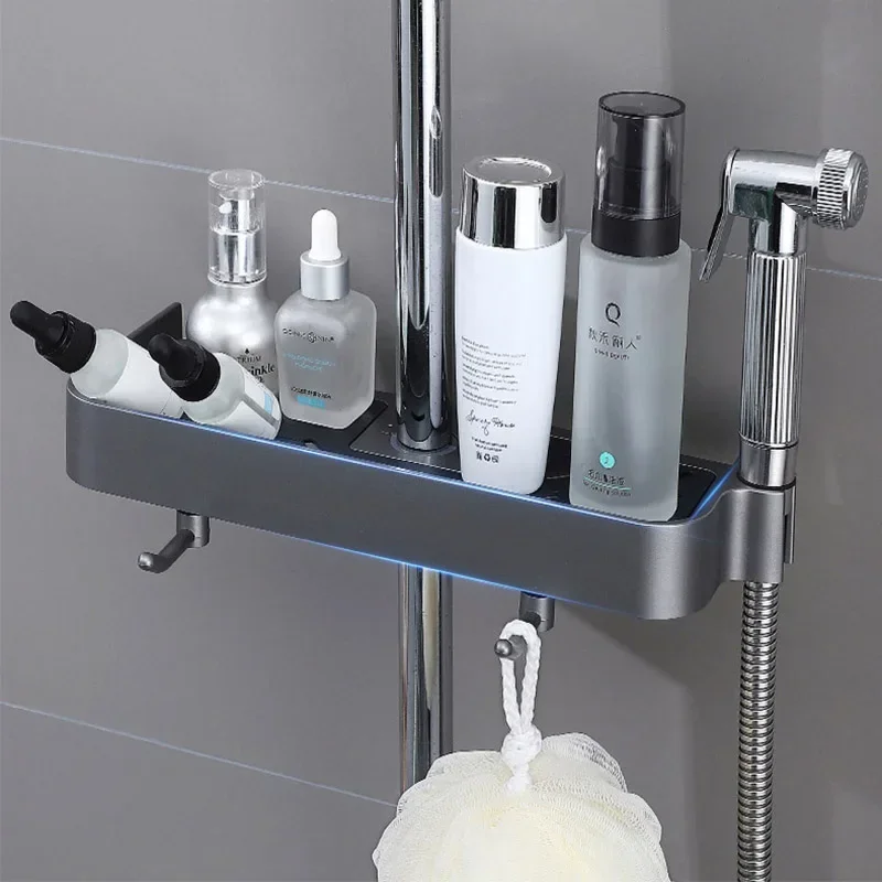 Bathtub Storage Rack Shower Rack Storage Rack Household Bathroom Lifting Bracket Non-Punching Toilet Shower Rod Tray Storage Bathroom Accessories