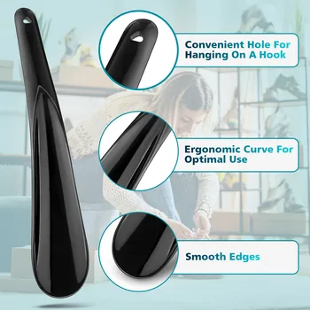 19cm Plastic Shoe Puller Flexible Sturdy Slip Shoe Horns Long Shoe Horn Spoon Shape Shoehorn Shoe Lifter Professional Black