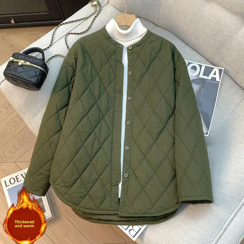 Lightweight Cotton Jaet Women's Autumn Winter Casual Retro Diamond Patterned Thin Cotton Blend Coat Winter Top