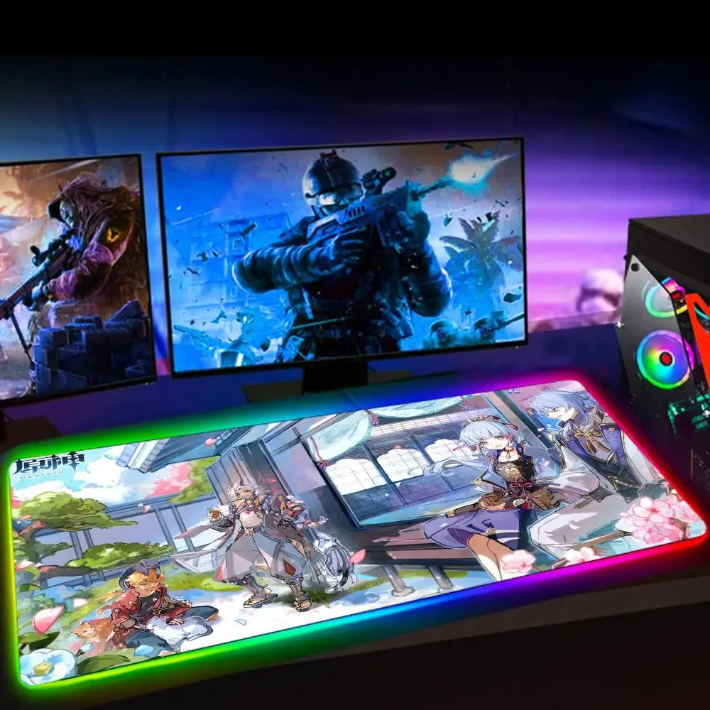

Large Size Keyboard Desk Rubber PC Mat Notbook Pad RGB G-Genshin impacts Gaming Play Mats Anime Cartoon LED Backlight Mouse Pads