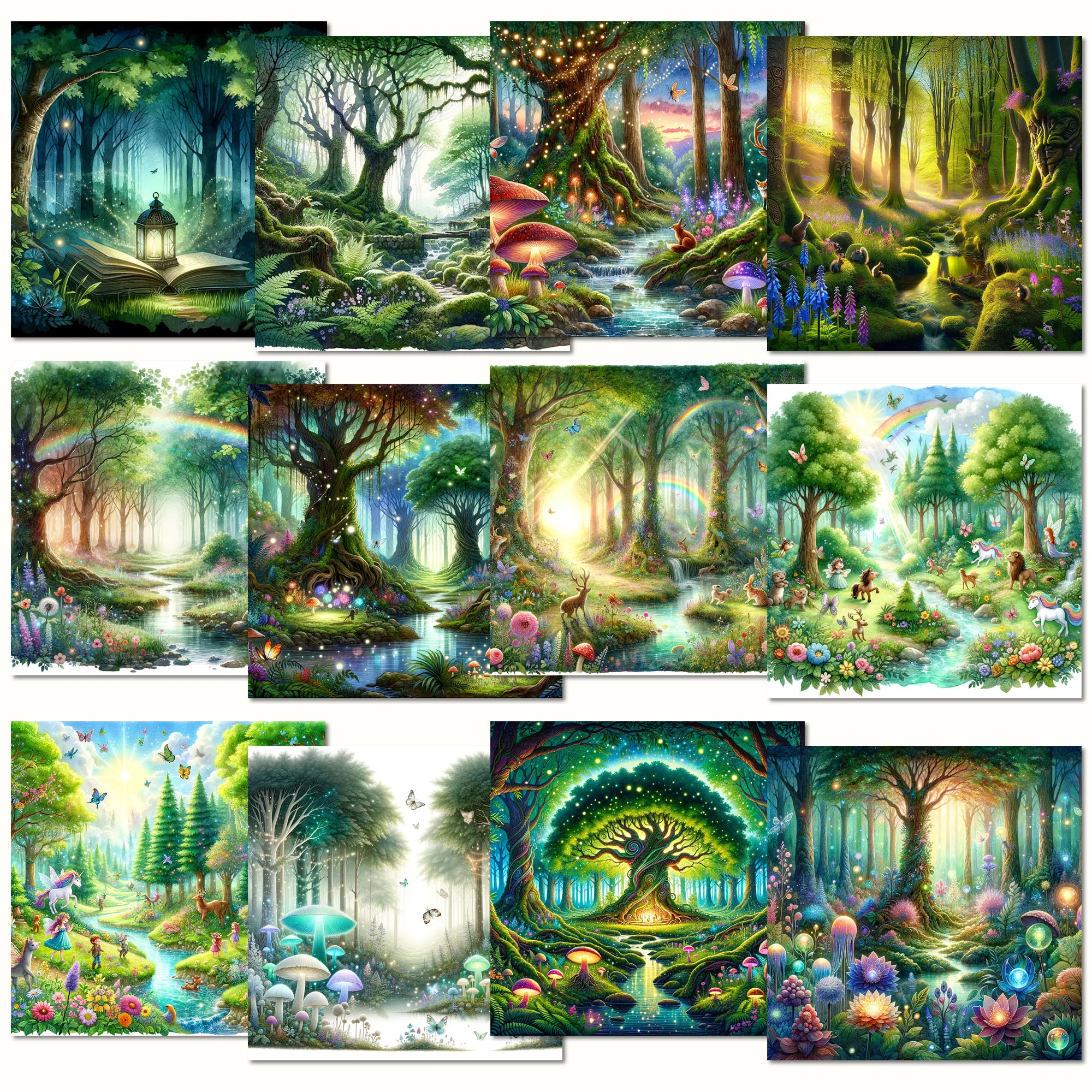 24장(12패턴) 쓰기 가능한 동물 숲 테마 스크랩북 종이 패드, 미니 선물 포장, 저널, 예술 공예에 적합